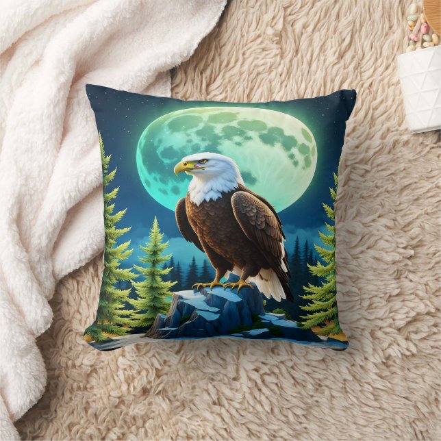 Adler auf Felsen unter Vollmond Kissen (Decke)