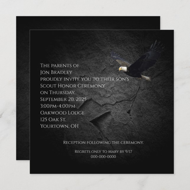 Adler auf schwarzem Fels Einladung (Vorne/Hinten)