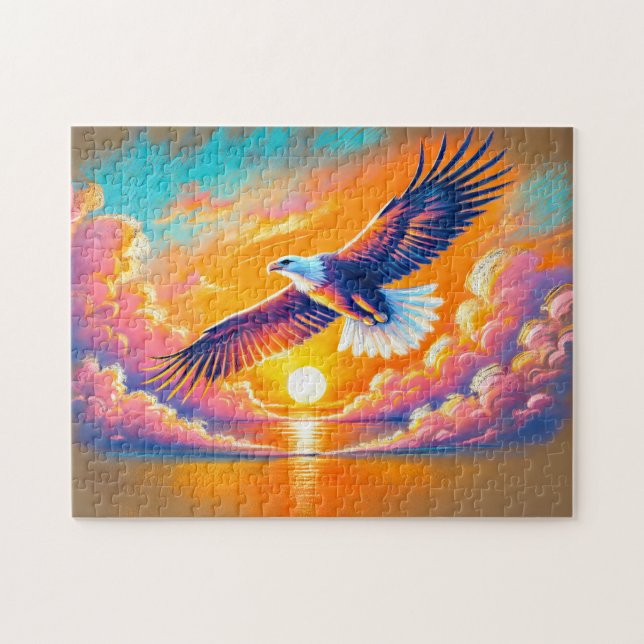 Adler, der bei Sonnenuntergang in der Pastelhalle  Puzzle (Horizontal)
