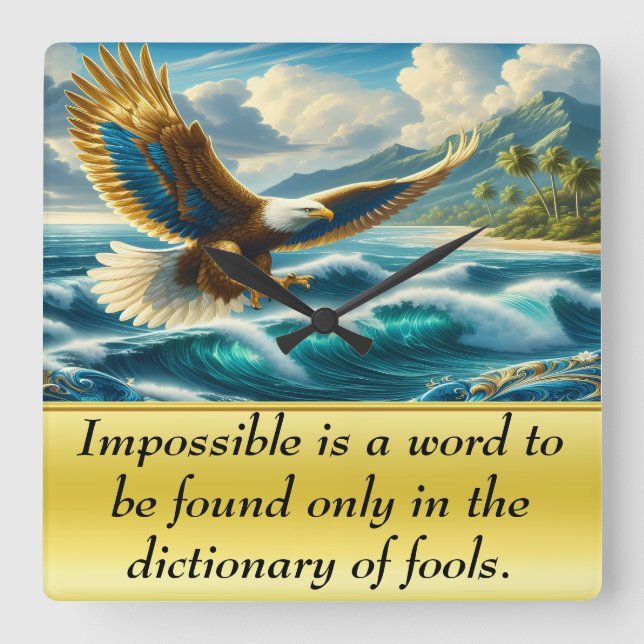 Adler, der über den Ozean fliegt Quadratische Wanduhr (Vorderseite)