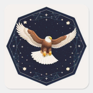Adler, der vor sternidem Hintergrund fliegt Quadratischer Aufkleber