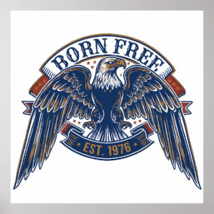 Adler-Emblem mit Born Free-Banner, majestätischer  Poster