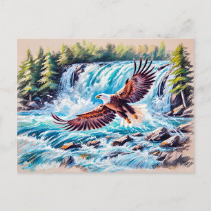 Adler fliegen vor dem Wasserfall Pastelhalk Postkarte