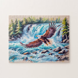 Adler fliegen vor dem Wasserfall Pastelhalk Puzzle