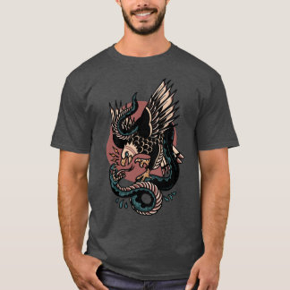 Adler gegen Schlange traditionelles Tattoo lustig T-Shirt