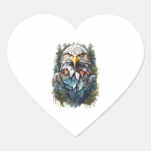Adler Head in Forest Herz-Aufkleber
