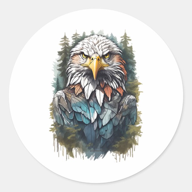 Adler Head in Forest Runder Aufkleber (Vorderseite)
