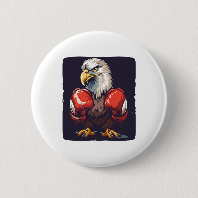 Adler in Boxhandschuhen für eine starke und widers Button (Vorderseite)
