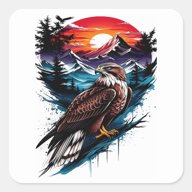 Adler in den Bergen Quadratischer Aufkleber (Vorderseite)