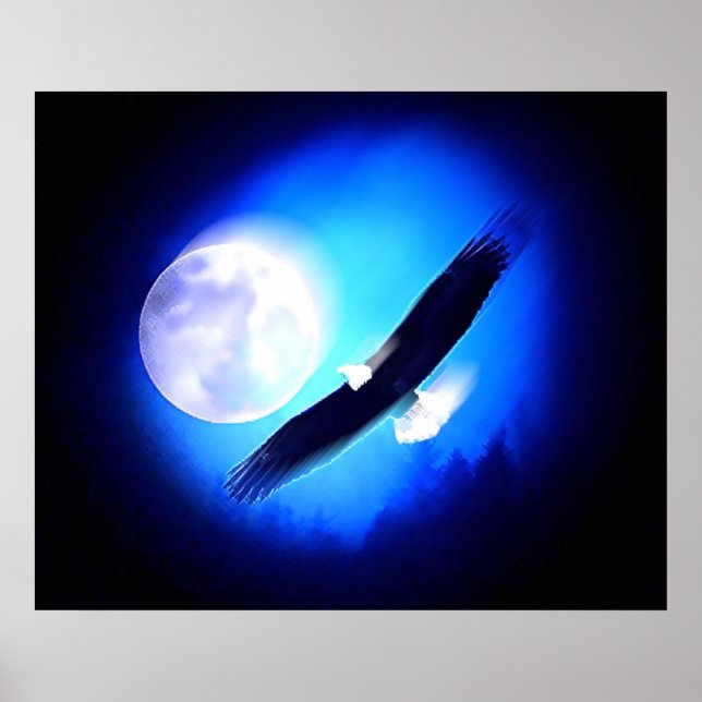 Adler in Flight & Vollmond Printwerbung Adler Plak Poster (Vorne)