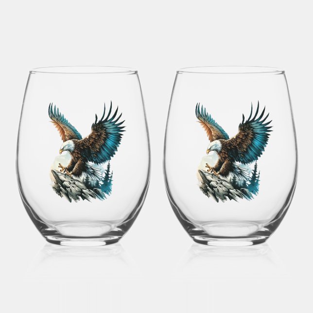 Adler in Wasserfarbe Weinglas Ohne Stiel (Vorderseite)