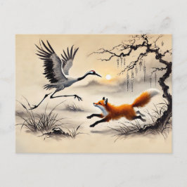 Adler Jagd auf ein chinesisches Kranfarbengemälde Postkarte