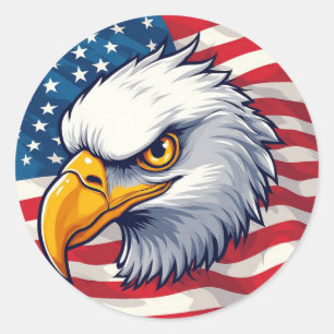 Adler-Kopf-Grafik-T-Shirt – USA-Stolz-Bekleidung Runder Aufkleber