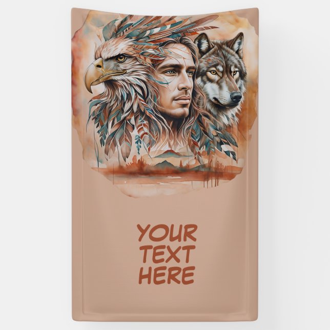Adler - Mann - Wolf - Aquarellkunst 1 - Fanspass Banner (Vertikal)