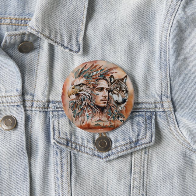 Adler - Mann - Wolf - Aquarellkunst 1 - Fanspass Button (Beispiel)
