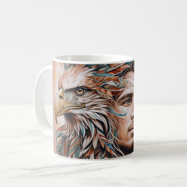 Adler - Mann - Wolf - Aquarellkunst 1 - Fanspass Kaffeetasse (Vorderseite Links)