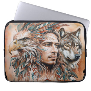 Adler - Mann - Wolf - Aquarellkunst 1 - Fanspass Laptopschutzhülle