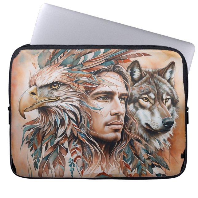 Adler - Mann - Wolf - Aquarellkunst 1 - Fanspass Laptopschutzhülle (Vorderseite)