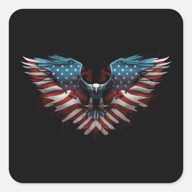 Adler mit amerikanischer Flagge Quadratischer Aufkleber (Vorderseite)
