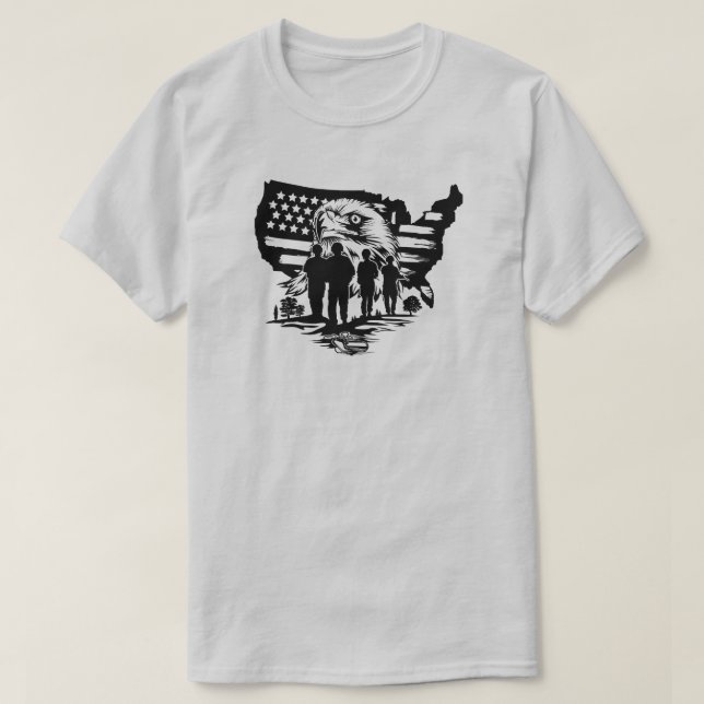 Adler mit amerikanischer Flagge & Soldaten T - Shi T-Shirt (Design vorne)