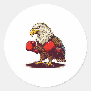 Adler mit Boxhandschuhen für eine coole und wilde  Runder Aufkleber