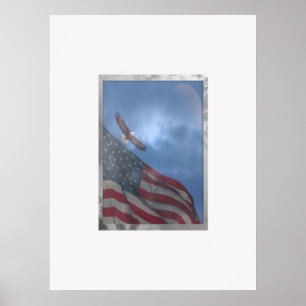 Adler mit Mond und amerikanischer Flagge Poster