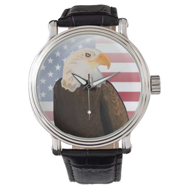 Adler mit verblasster amerikanischer Flagge Armbanduhr (Vorderseite)