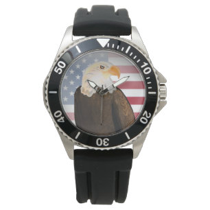 Adler mit verblasster amerikanischer Flagge Armbanduhr