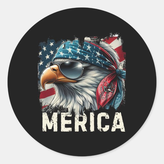Adler-Mullet-Sonnenbrille Merica 4. Juli USA Ameri Runder Aufkleber (Vorderseite)