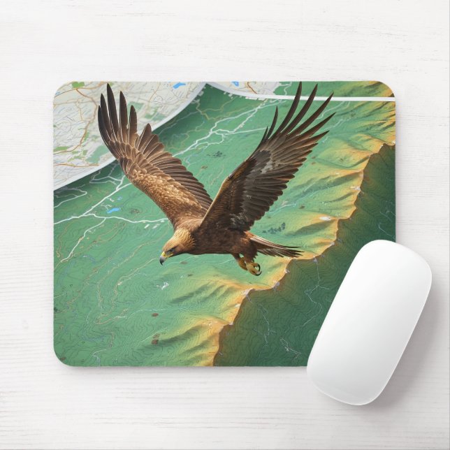 Adler schwebt über topografischer Karte 3D Surreal Mousepad (Mit Mouse)