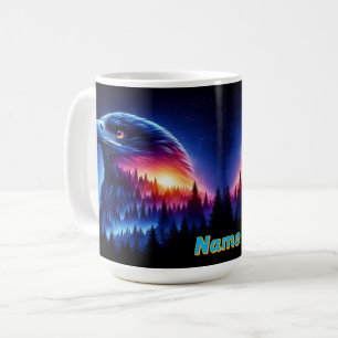 Adler-Silhouette mit Waldsonnenuntergang Kaffeetasse