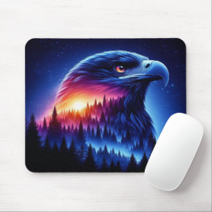 Adler-Silhouette mit Waldsonnenuntergang Mousepad