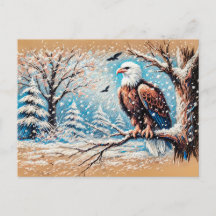 Adler sitzt auf einem Baum während des Schneefalls