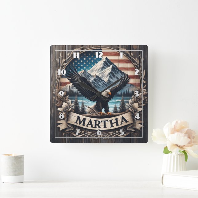 Adler Spreading Wings by Mountains Quadratische Wanduhr (Zuhause)