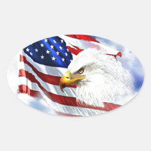 Adler und amerikanische Flagge Ovaler Aufkleber