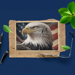 Adler und amerikanische Flagge Postkarte