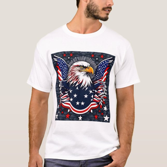 Adler und Flagge Amerikas - Patriotische Kunstwerk T-Shirt (Vorderseite)