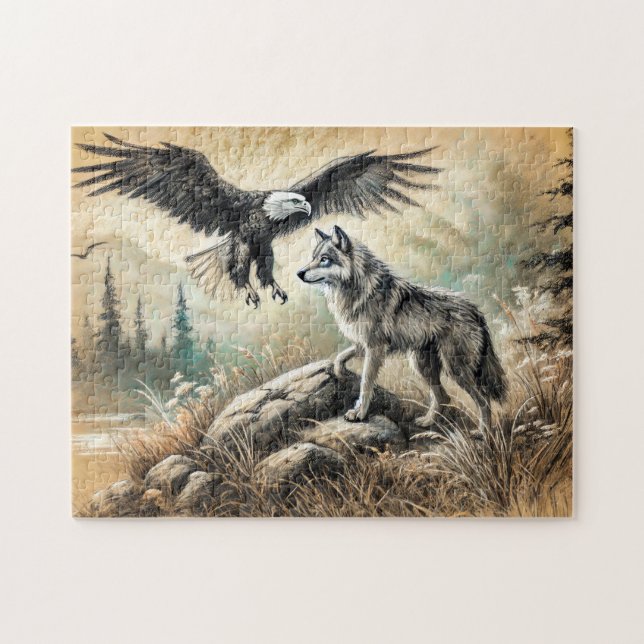 Adler und Wolf in freier Wildbahn Puzzle (Horizontal)