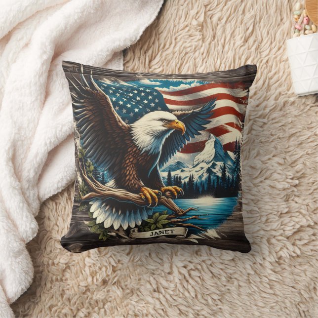 Adler unter amerikanischer Flagge Kissen (Decke)