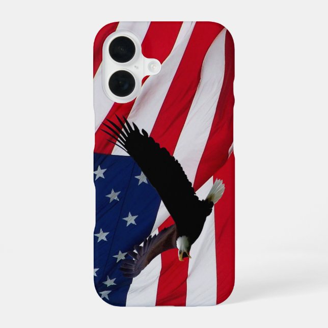 Adler US-Flagge an einem windigen Tag iPhone 16 Hülle (Rückseite)