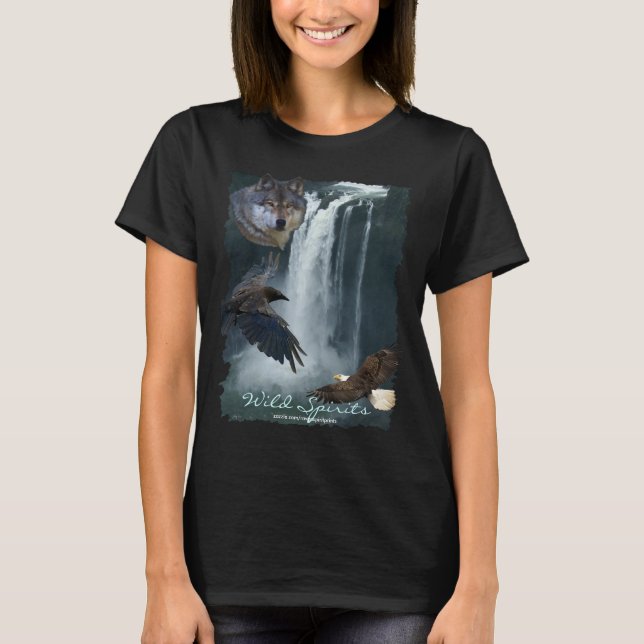 Adler, Wolf, Raven & Water Fall Nature Scene Shirt (Vorderseite)