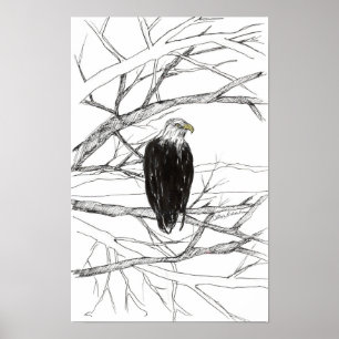 Adlerbaum-Wüstenlandschaft-Tuscheskizze Poster