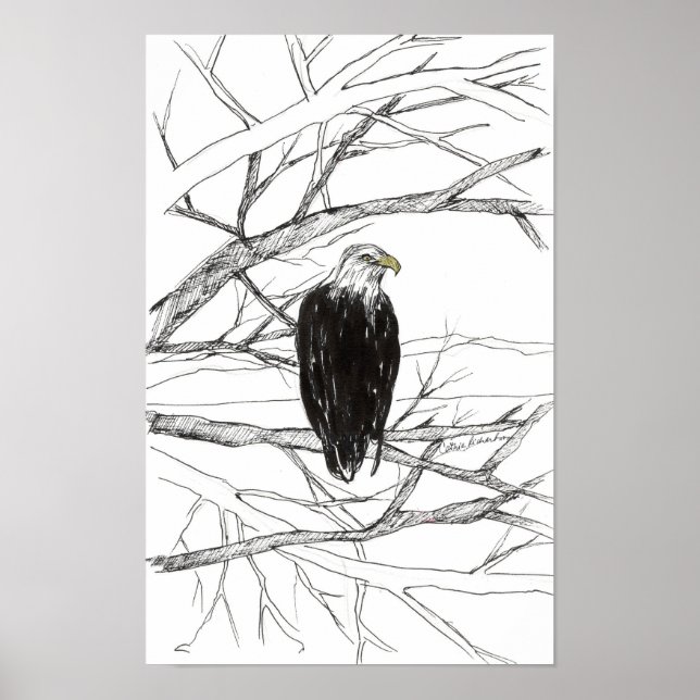 Adlerbaum-Wüstenlandschaft-Tuscheskizze Poster (Vorne)