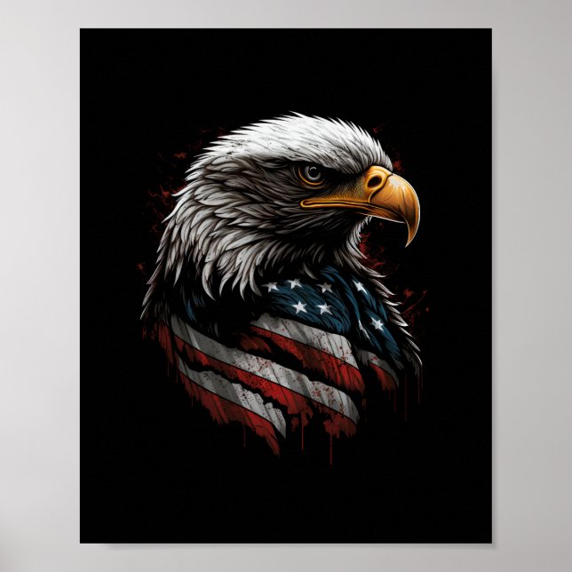 Adlerdesign mit amerikanischer Flagge Poster (Vorne)