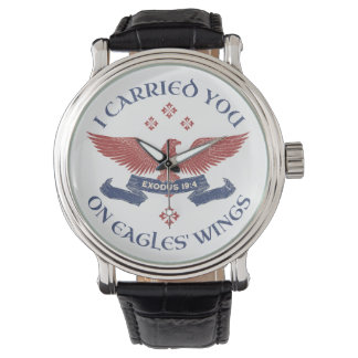 Adlerflügel Schrift Exodus 19:4 Rot/Blau Armbanduhr