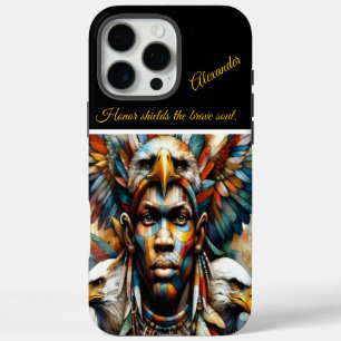 Adlergeschmückter afrikanischer Krieger, AI-Kunst iPhone 16 Pro Max Hülle