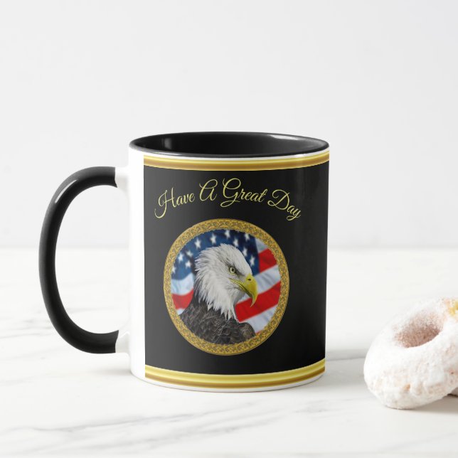 Adlerkopf und Goldfolie der amerikanischen Flagge Tasse (Mit Donut)
