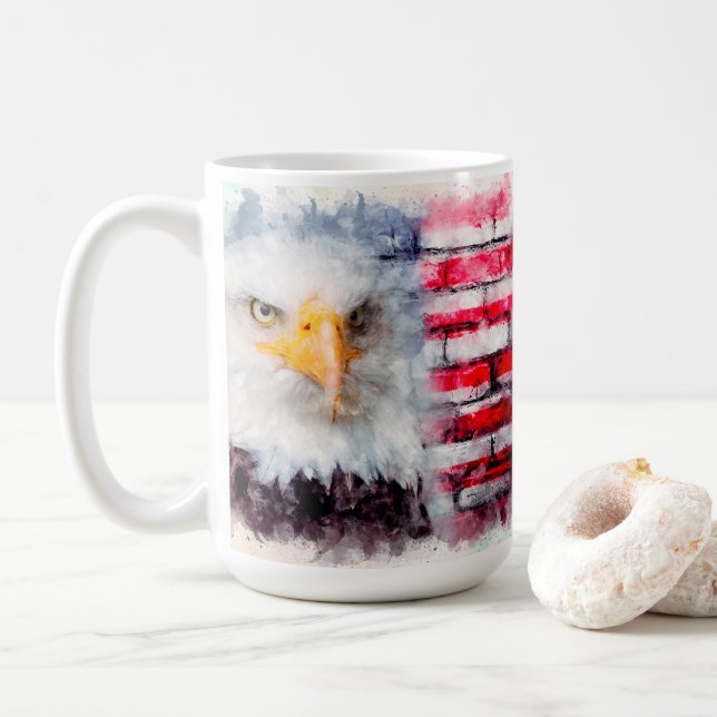 Adlerprofil auf Backsteinmauer Kaffeetasse (Mit Donut)