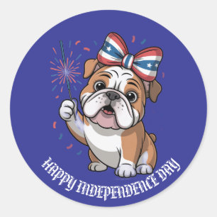 Adlige Bulldog Welpe US Flag Custom Runder Aufkleber