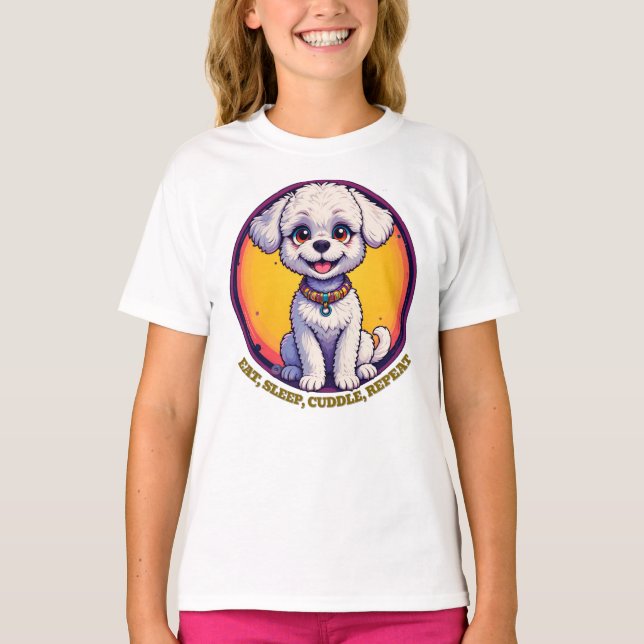 Adlige Cartoon Welpe mit hellen Augen T-Shirt (Vorderseite)